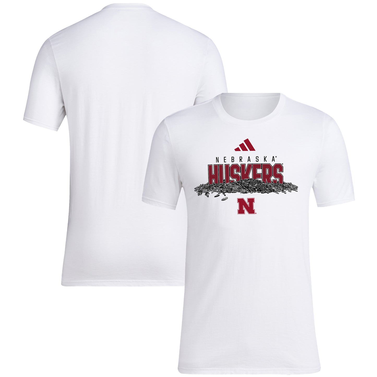 Men's adidas White Nebraska Huskers Baseball Sunflower Seeds T-Shirt