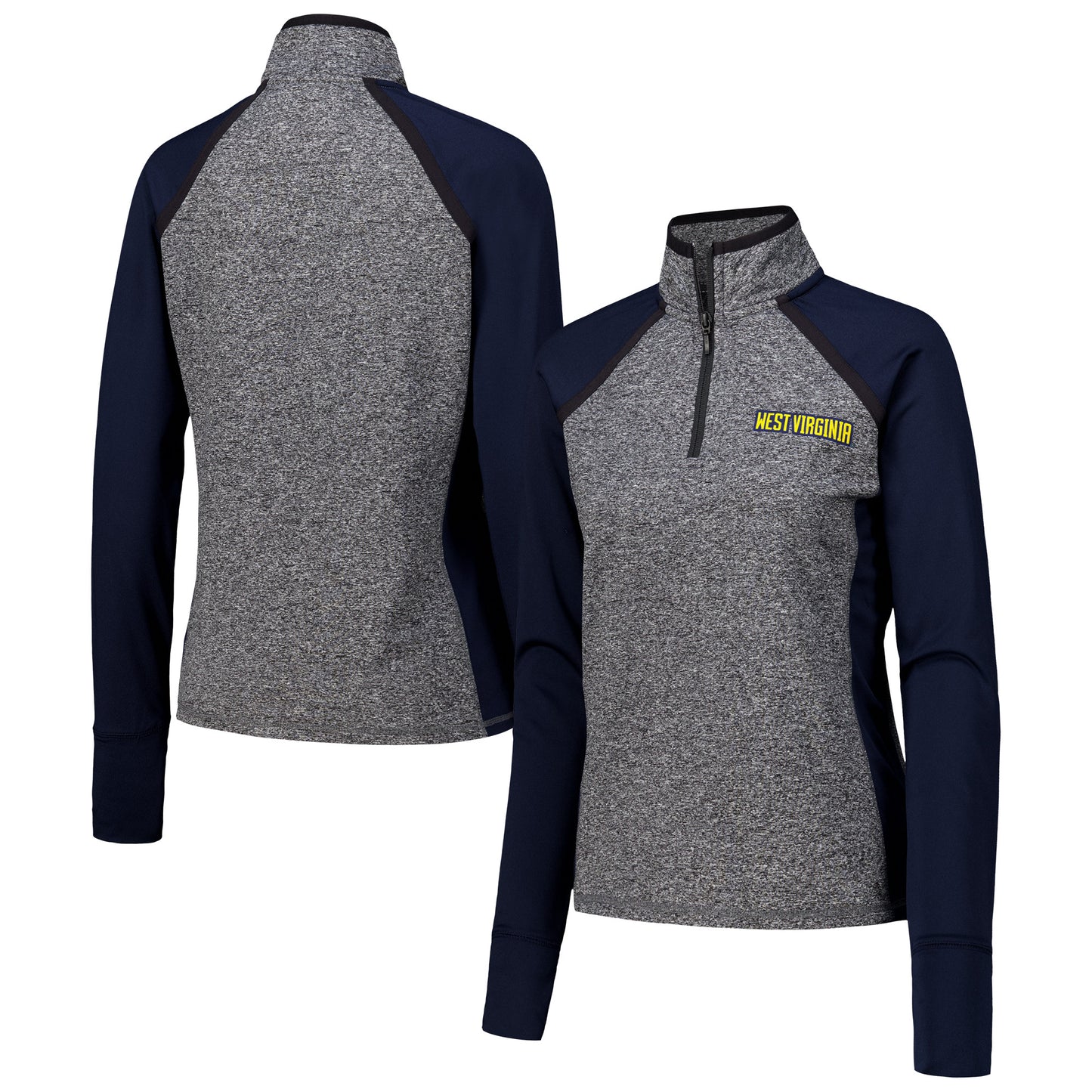 Women's Navy West Virginia Mountaineers Finalist Raglan Quarter-Zip Jacket