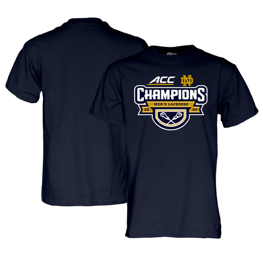 Unisex Blue 84 Navy Notre Dame Fighting Irish 2024 ACC Men's Lacrosse Tournament Champions T-Shirt