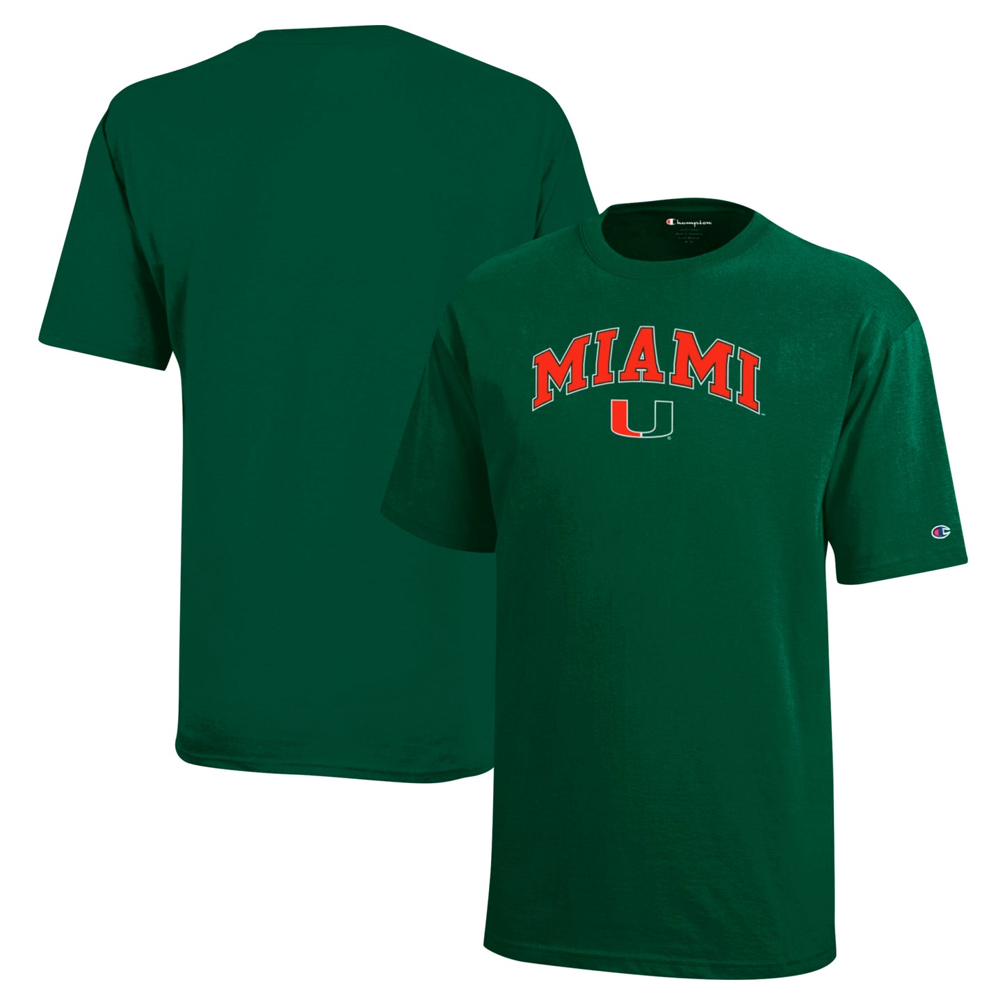 Youth Champion Green Miami Hurricanes Arch Over Logo T-Shirt