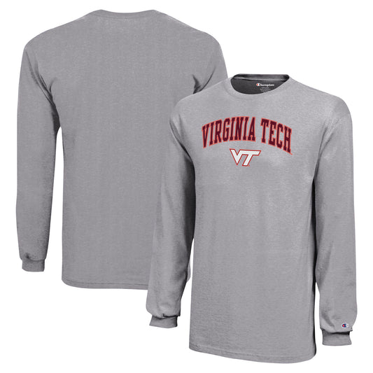 Youth Champion Gray Virginia Tech Hokies Arch Over Logo Long Sleeve T-Shirt