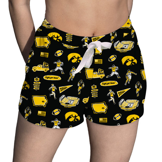 Women's Vive La Fete Black Iowa Hawkeyes Impressions Artwork Lounge Shorts