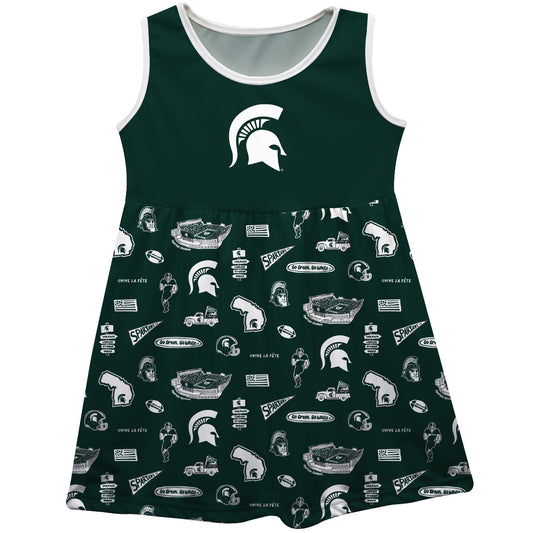 Girls Toddler Vive La Fete Green Michigan State Spartans Impressions Artwork Tank Top Dress