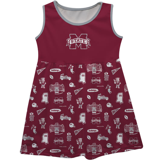 Girls Toddler Vive La Fete Maroon Mississippi State Bulldogs Impressions Artwork Tank Top Dress