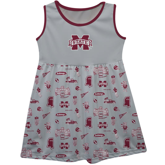 Girls Toddler Vive La Fete Gray Mississippi State Bulldogs Impressions Artwork Tank Top Dress