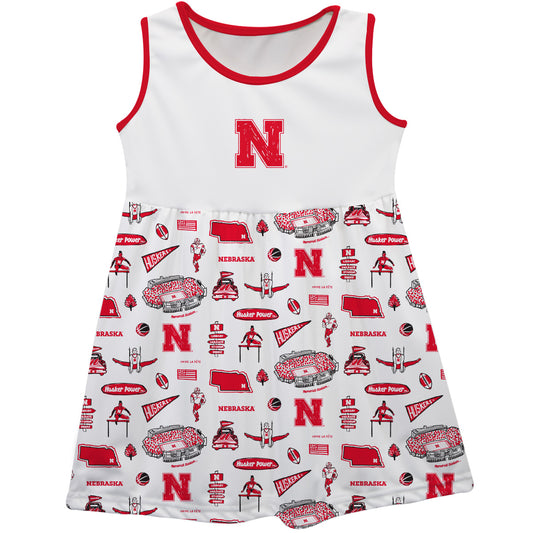 Girls Toddler Vive La Fete White Nebraska Huskers Impressions Artwork Tank Top Dress