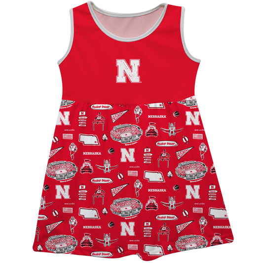 Girls Toddler Vive La Fete Scarlet Nebraska Huskers Impressions Artwork Tank Top Dress