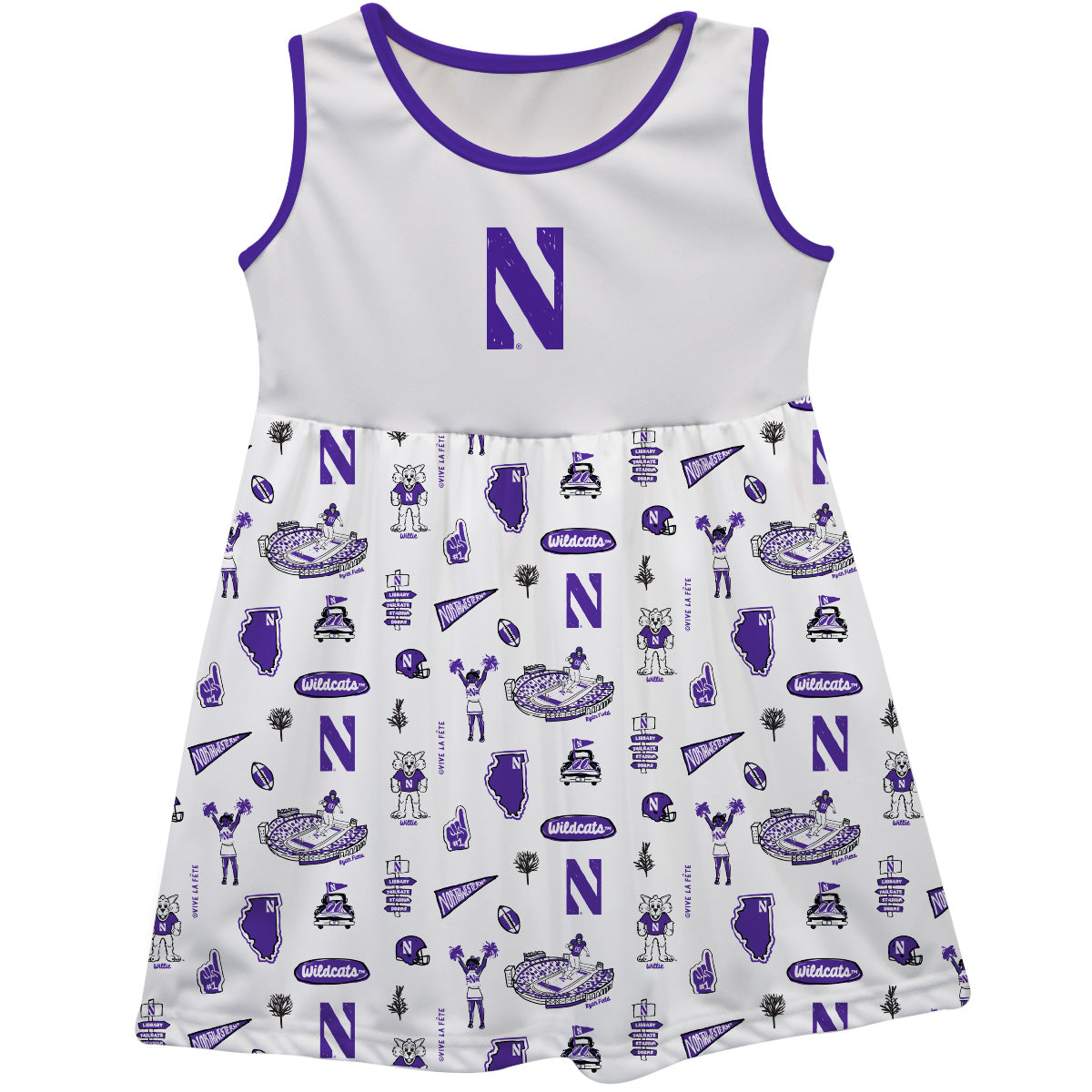 Girls Toddler Vive La Fete White Northwestern Wildcats Impressions Artwork Tank Top Dress