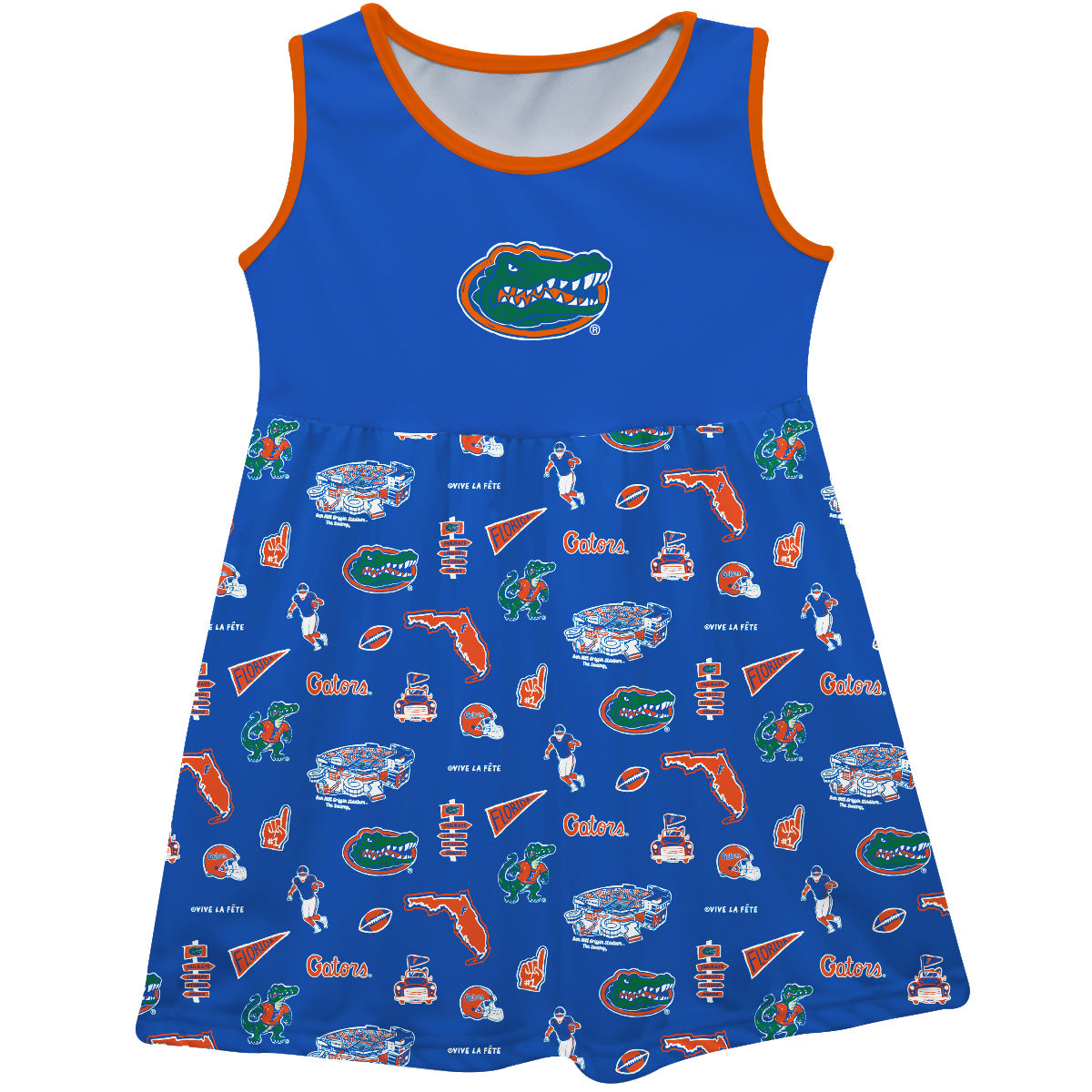 Girls Toddler Vive La Fete Royal Florida Gators Impressions Artwork Tank Top Dress