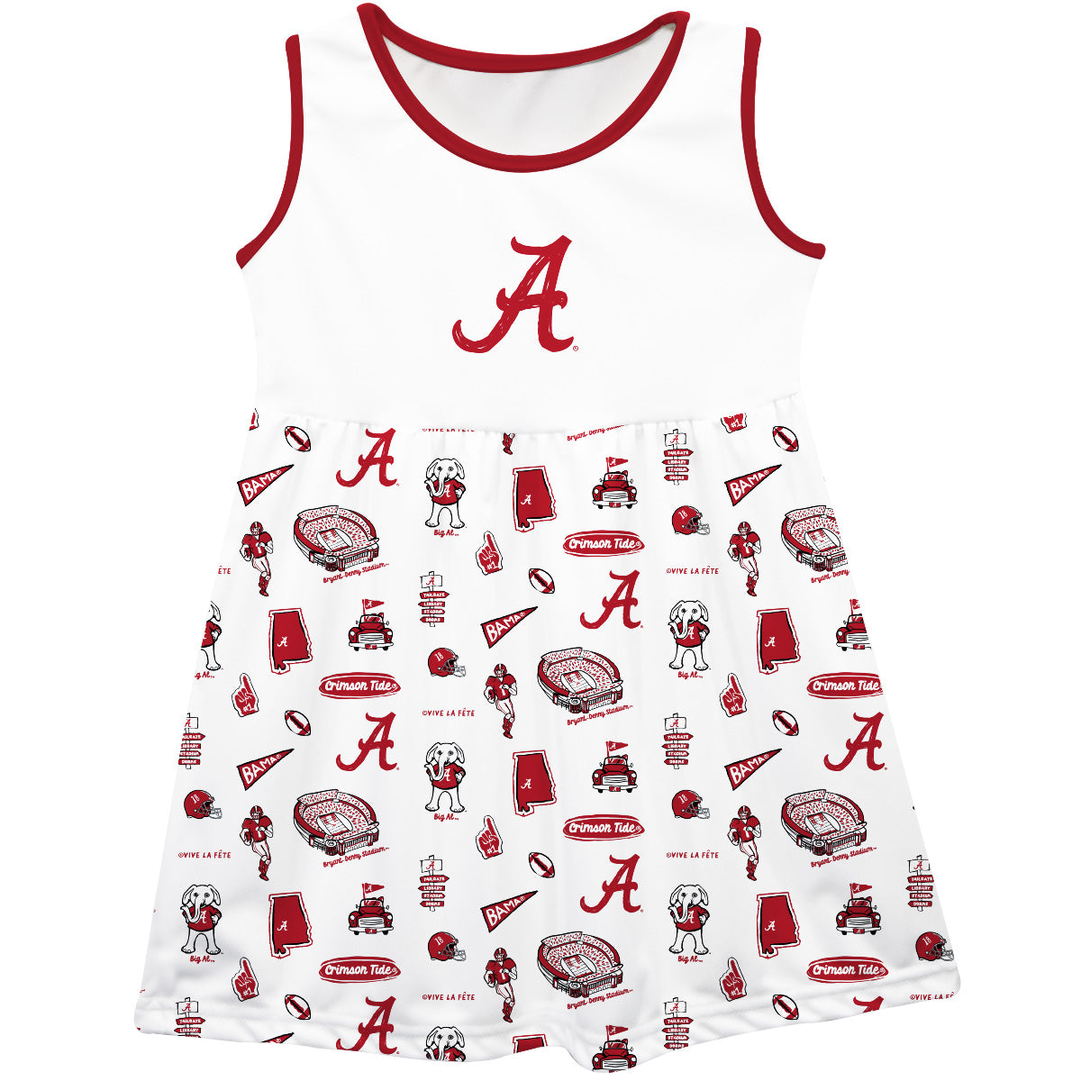 Girls Youth Vive La Fete  White Alabama Crimson Tide Impressions Artwork Tank Top Dress