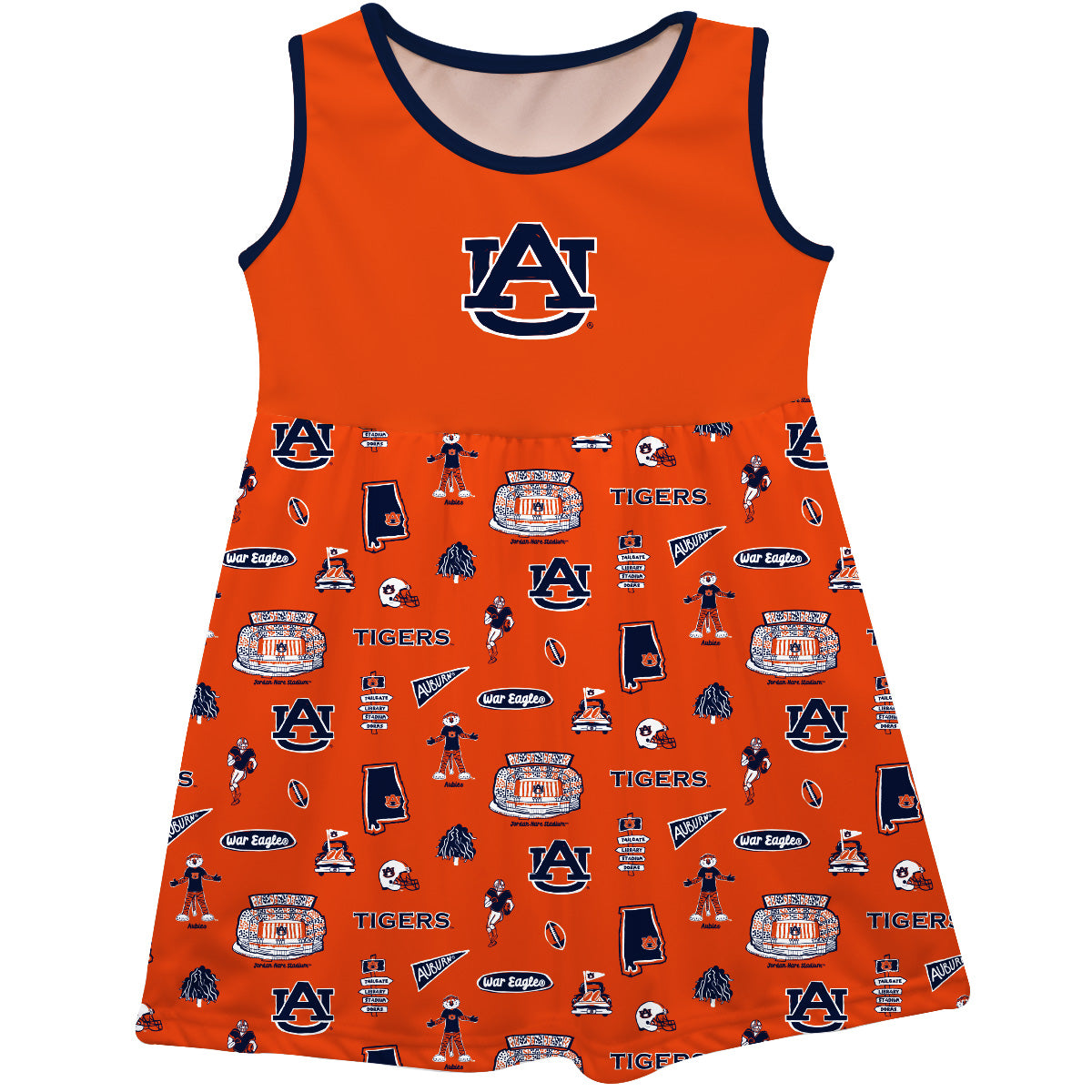 Girls Youth Vive La Fete  Orange Auburn Tigers Impressions Artwork Tank Top Dress