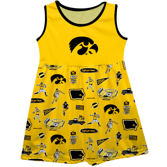 Girls Youth Vive La Fete  Gold Iowa Hawkeyes Impressions Artwork Tank Top Dress