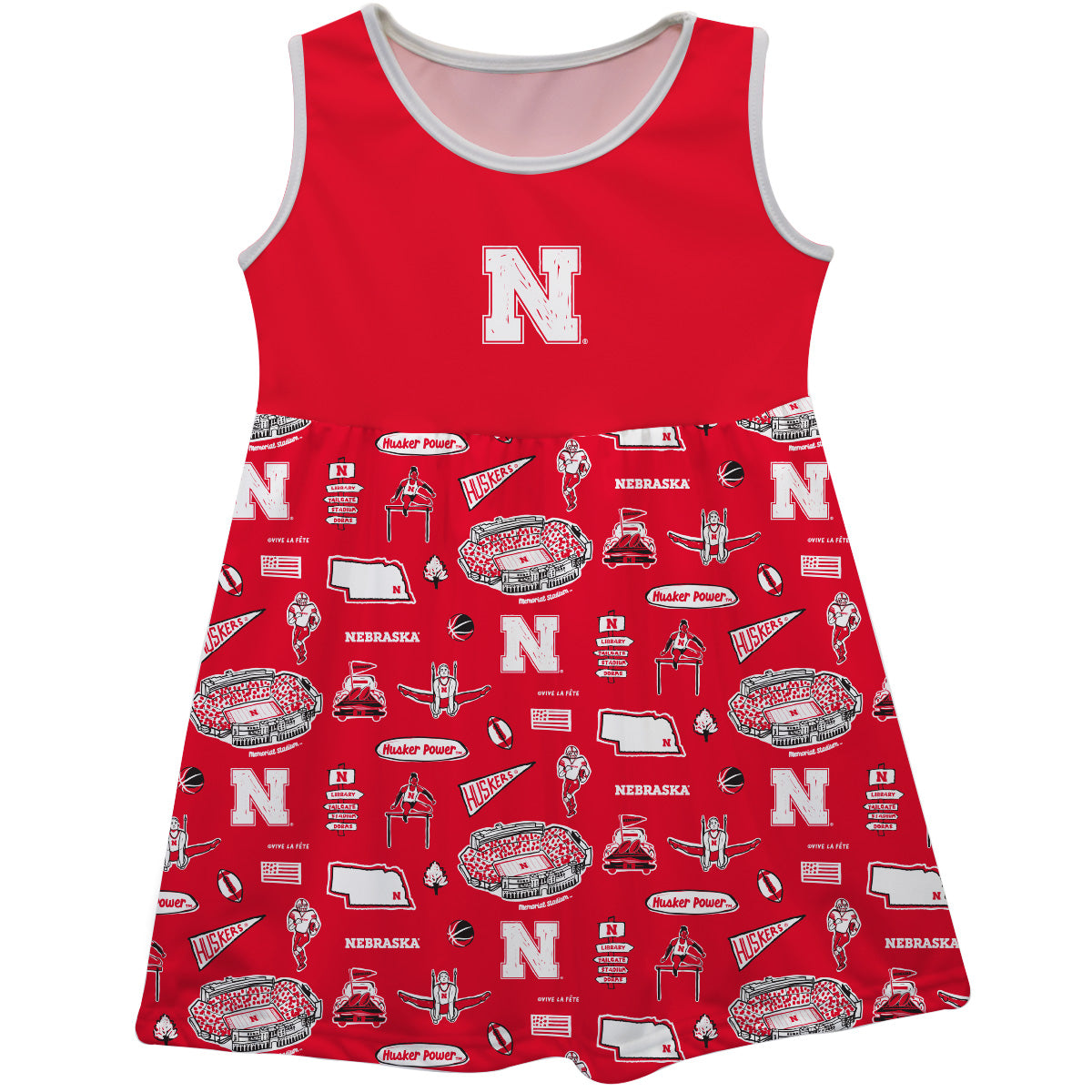 Girls Youth Vive La Fete  Scarlet Nebraska Huskers Impressions Artwork Tank Top Dress