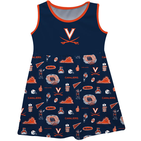 Girls Youth Vive La Fete  Navy Virginia Cavaliers Impressions Artwork Tank Top Dress