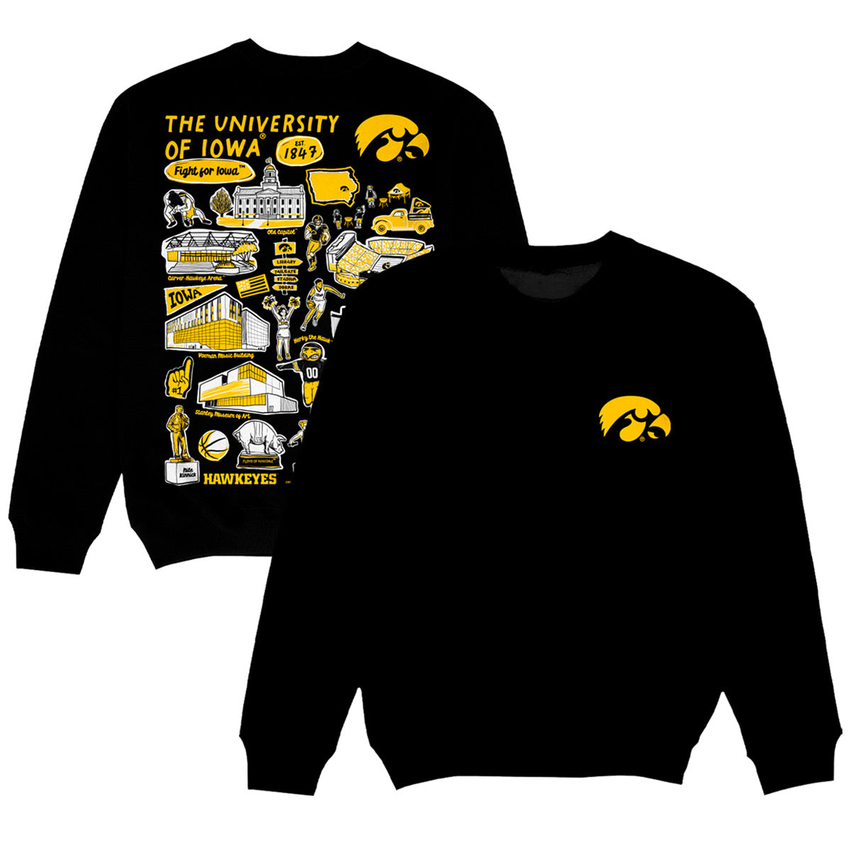 Women's Vive La Fete Black Iowa Hawkeyes Impressions Artwork Pullover Sweatshirt