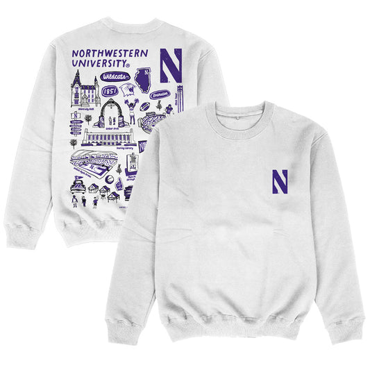 Women's Vive La Fete White Northwestern Wildcats Impressions Artwork Pullover Sweatshirt