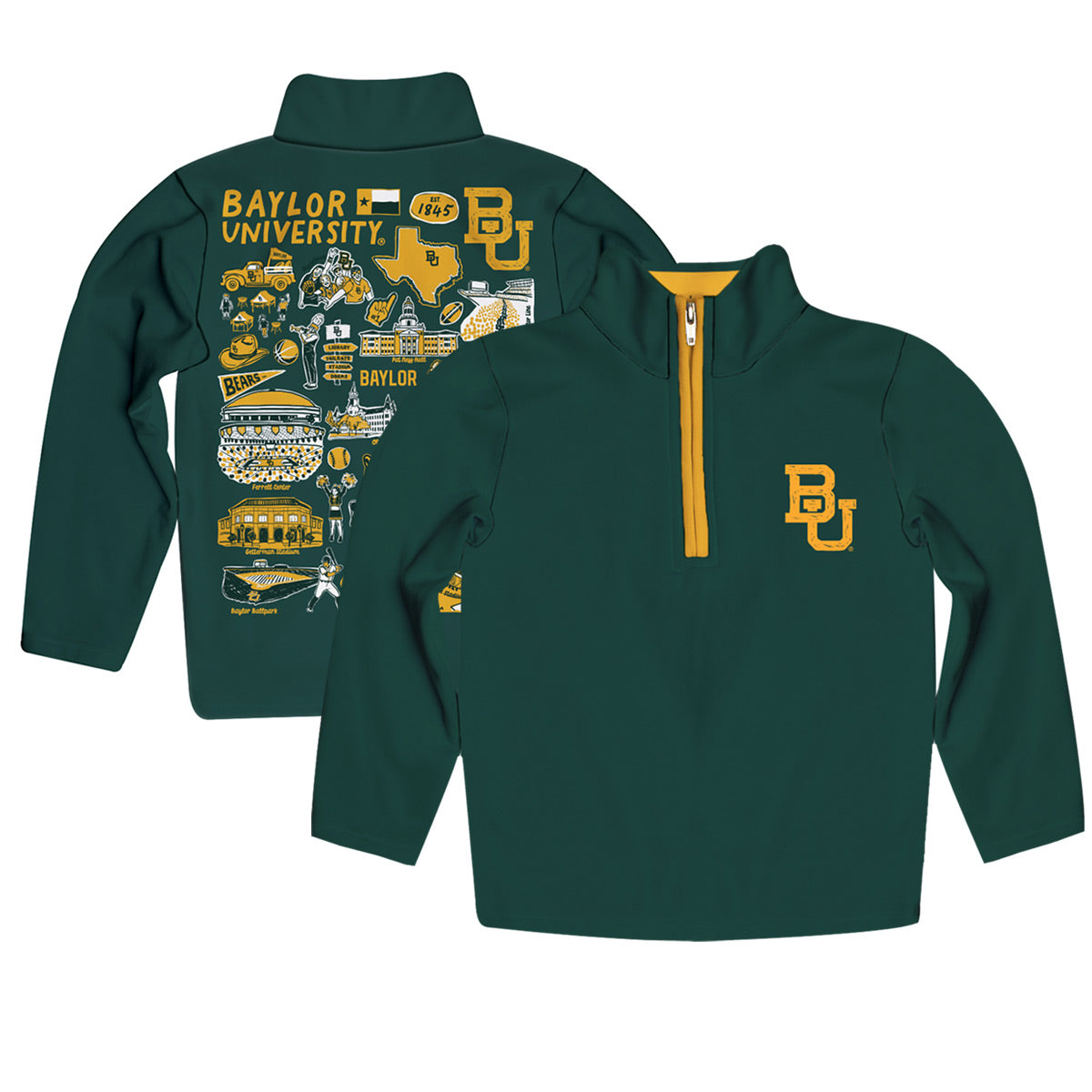 Youth Vive La Fete Green  Baylor Bears Impressions Artwork Quarter-Zip Jacket