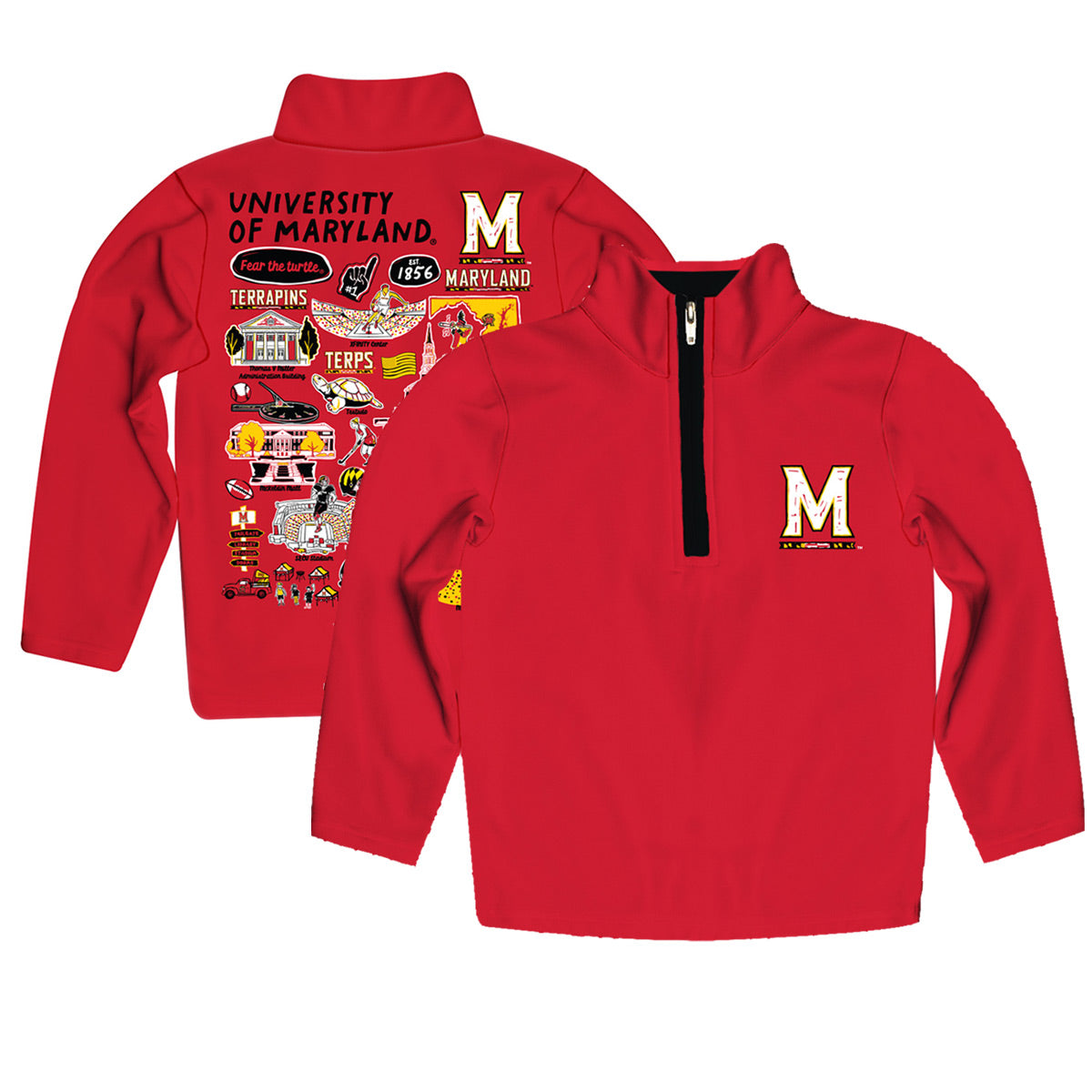 Youth Vive La Fete Red  Maryland Terrapins Impressions Artwork Quarter-Zip Jacket