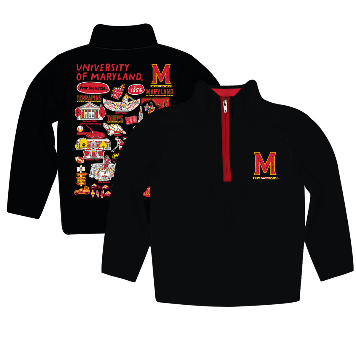 Youth Vive La Fete Black  Maryland Terrapins Impressions Artwork Quarter-Zip Jacket