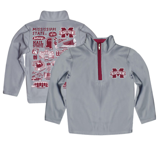 Youth Vive La Fete Gray  Mississippi State Bulldogs Impressions Artwork Quarter-Zip Jacket