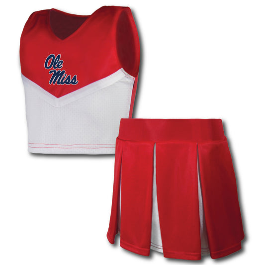 Girls Youth Garb Red Ole Miss Rebels Cheerleader Top & Skirt Set