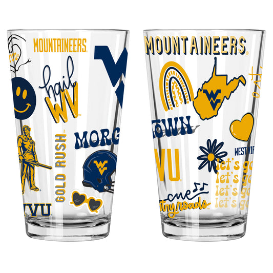 The Memory Company West Virginia Mountaineers 2-Pack 16oz. Pint Glass Loco Design Set