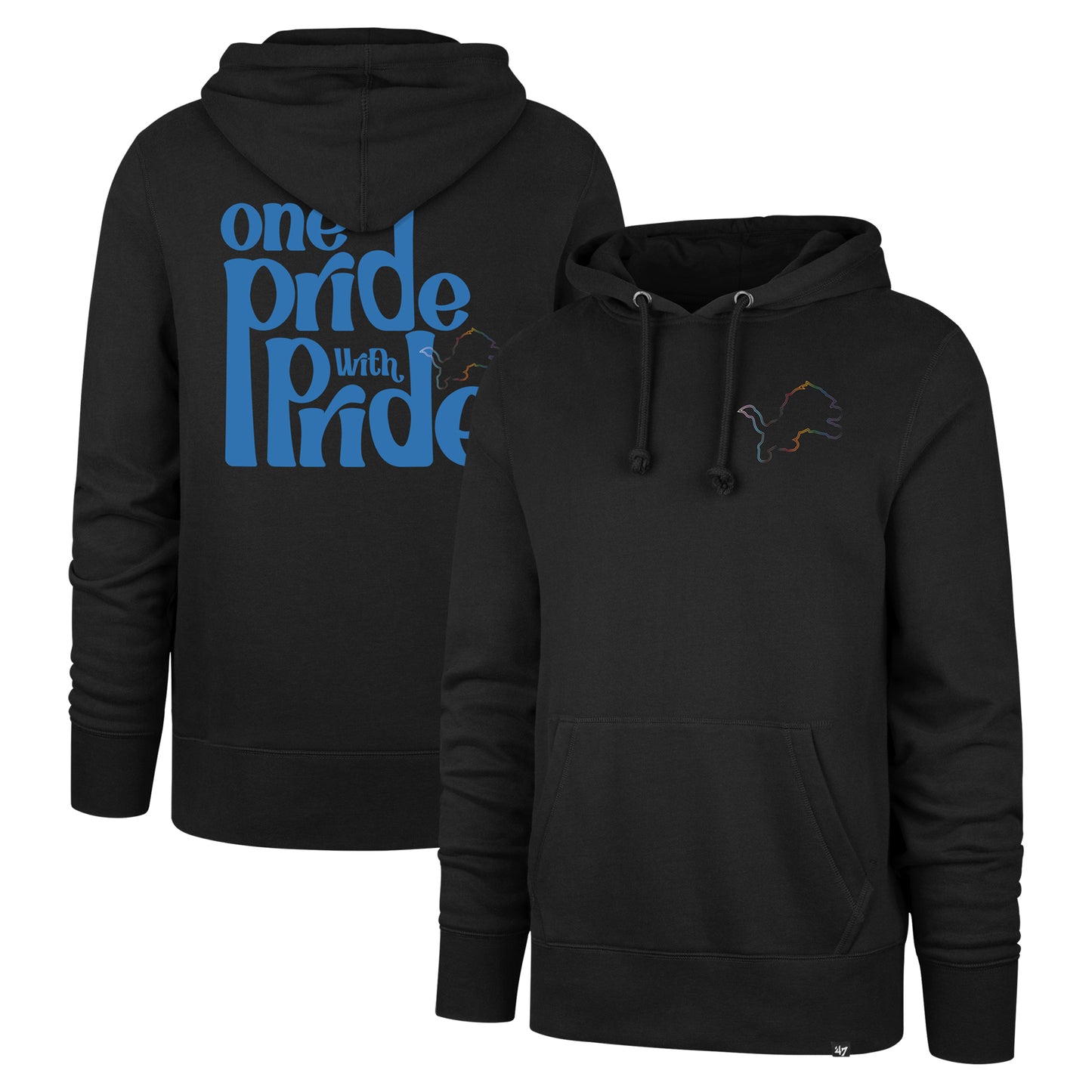 Men's '47 Black Detroit Lions Pride Headline Pullover Hoodie