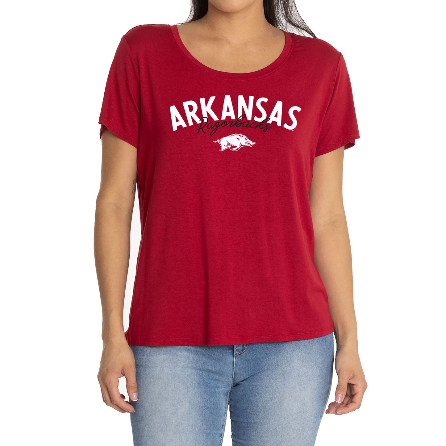 Women's Crimson Arkansas Razorbacks Scarlet Scoop Neck T-Shirt