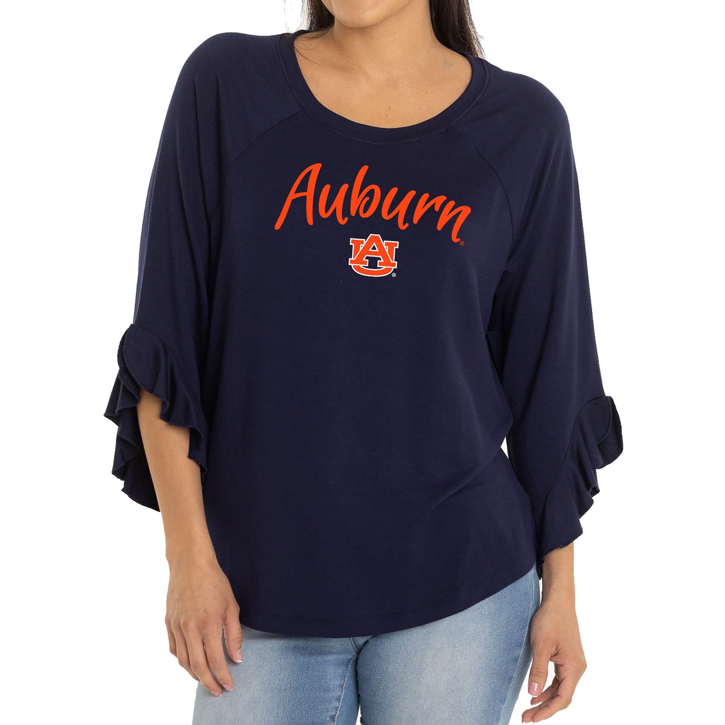 Women's Navy Auburn Tigers Renatta Ruffle Sleeve Top