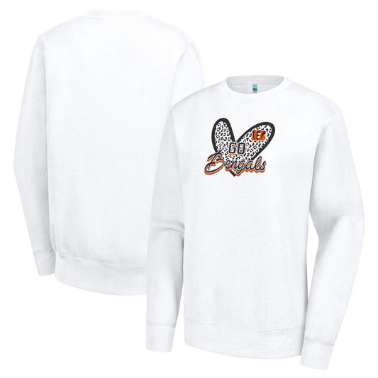 Women's G-III 4Her by Carl Banks White Cincinnati Bengals Leopard Heart Pullover Sweatshirt