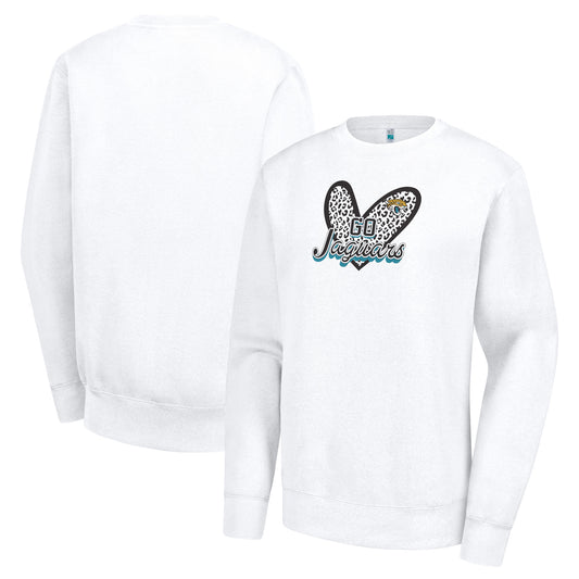 Women's G-III 4Her by Carl Banks White Jacksonville Jaguars Leopard Heart Pullover Sweatshirt