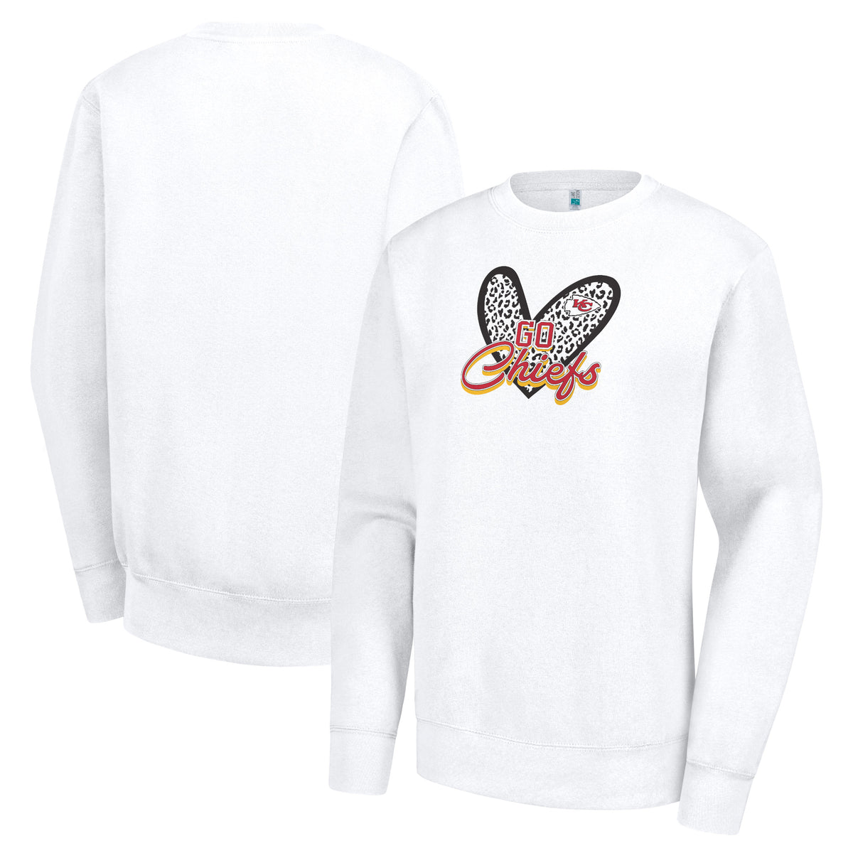 Women's G-III 4Her by Carl Banks White Kansas City Chiefs Leopard Heart Pullover Sweatshirt