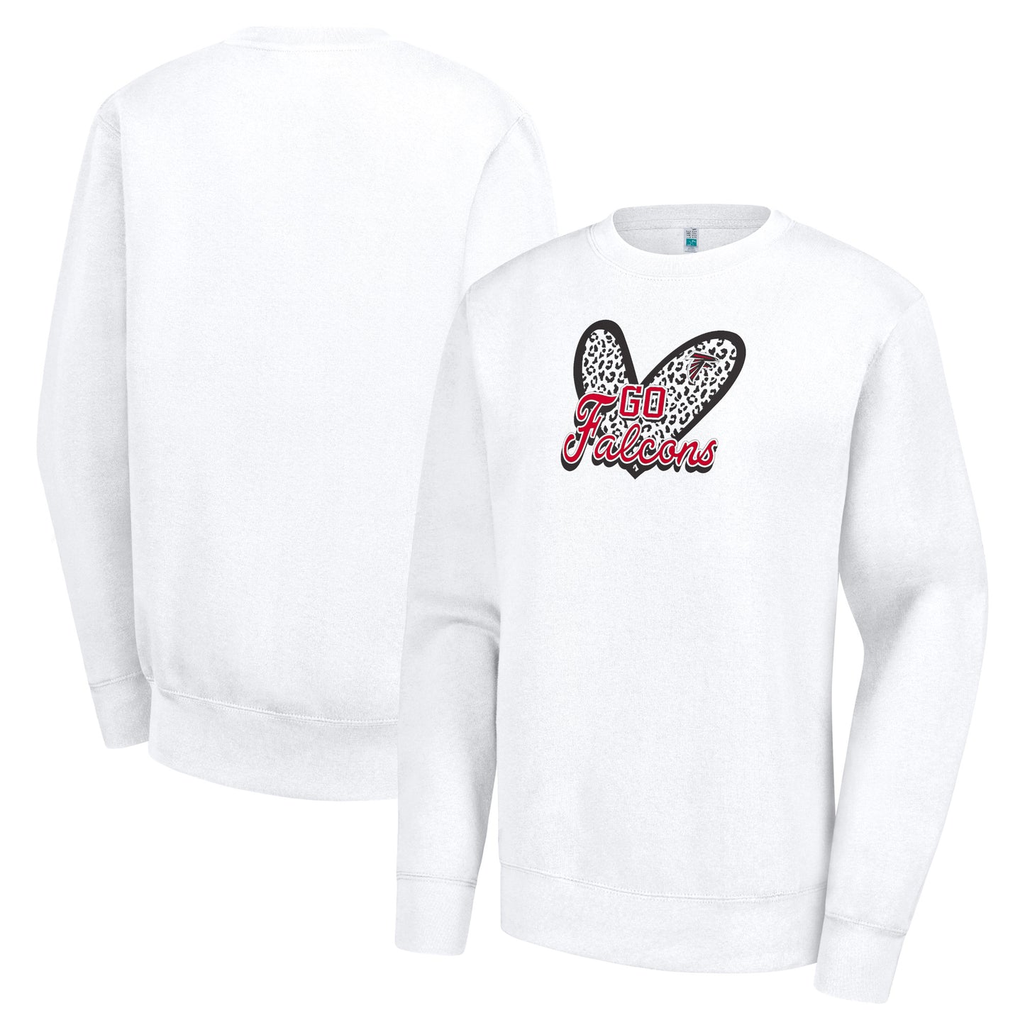 Women's G-III 4Her by Carl Banks White Atlanta Falcons Leopard Heart Pullover Sweatshirt