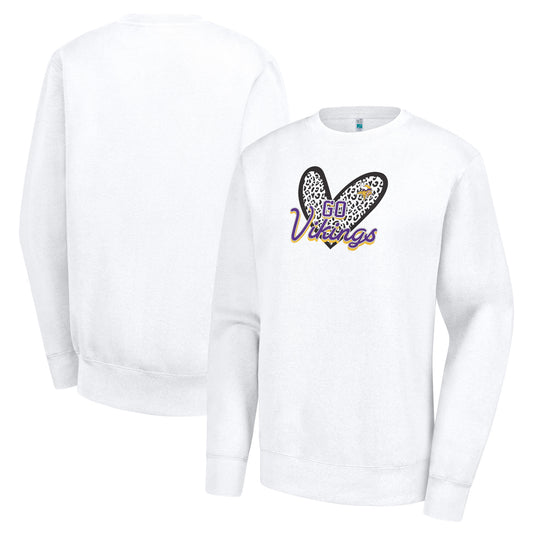 Women's G-III 4Her by Carl Banks White Minnesota Vikings Leopard Heart Pullover Sweatshirt