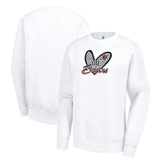 Women's G-III 4Her by Carl Banks White Chicago Bears Leopard Heart Pullover Sweatshirt