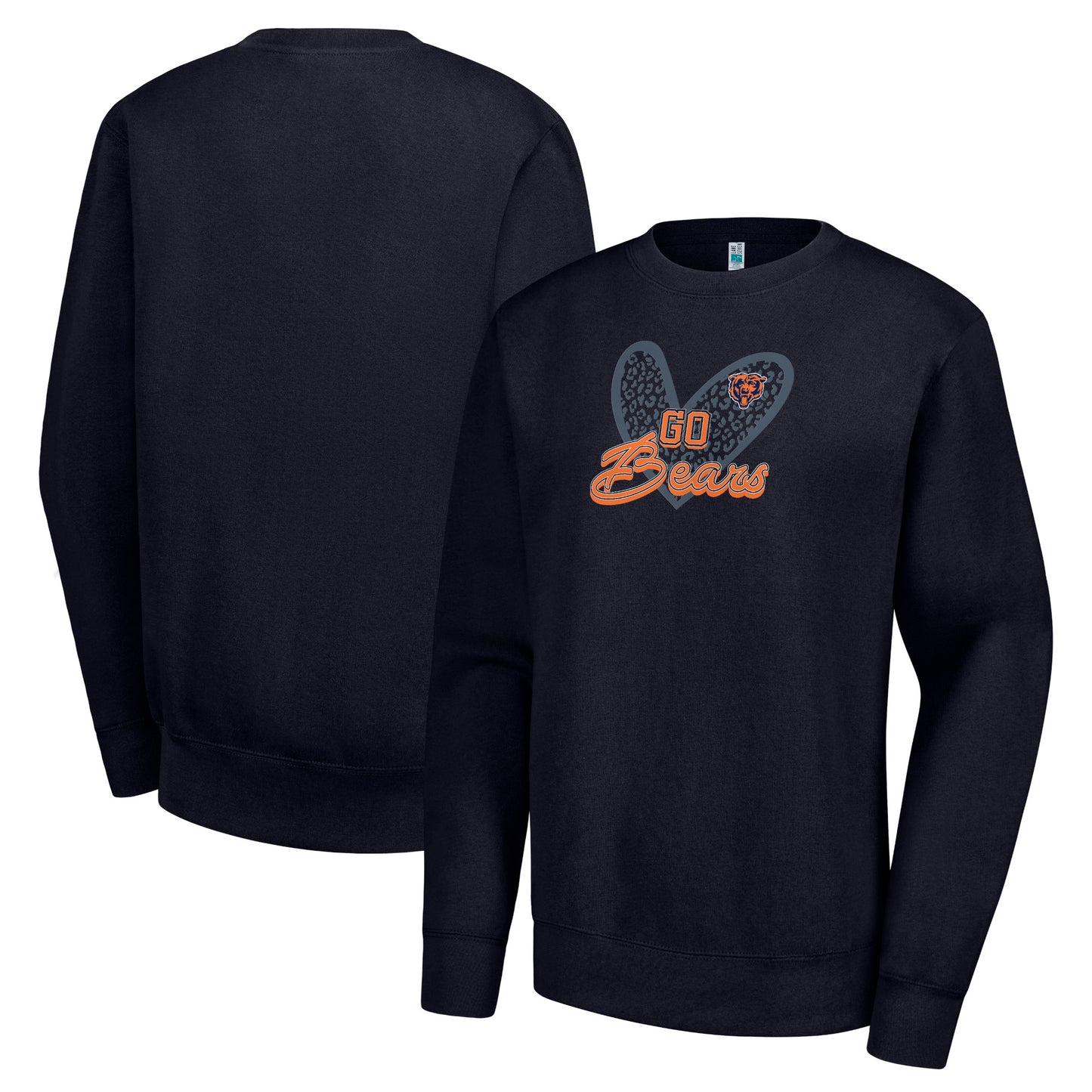 Women's G-III 4Her by Carl Banks Navy Chicago Bears Leopard Heart Pullover Sweatshirt