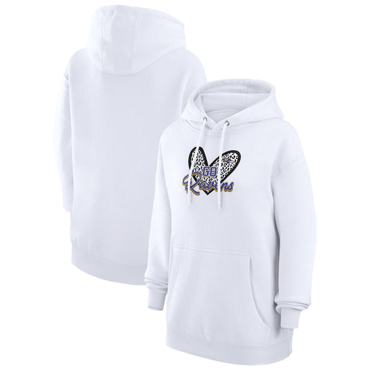 Women's G-III 4Her by Carl Banks White Baltimore Ravens Animal Print Heart Team Graphic Fleece Tri-Blend Pullover Hoodie