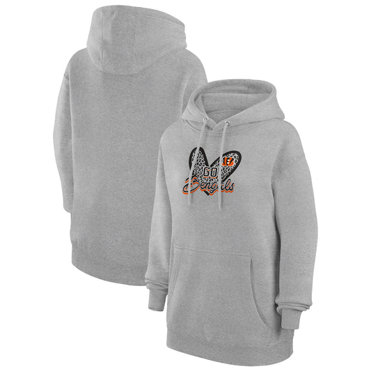 Women's G-III 4Her by Carl Banks Heather Gray Cincinnati Bengals Animal Print Heart Team Graphic Fleece Tri-Blend Pullover Hoodie
