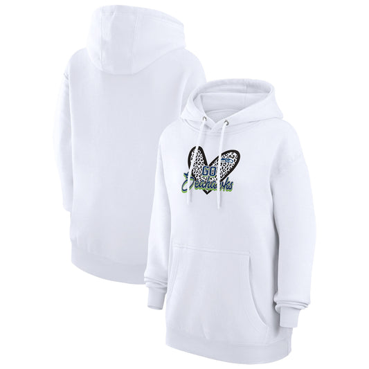 Women's G-III 4Her by Carl Banks White Seattle Seahawks Animal Print Heart Team Graphic Fleece Tri-Blend Pullover Hoodie