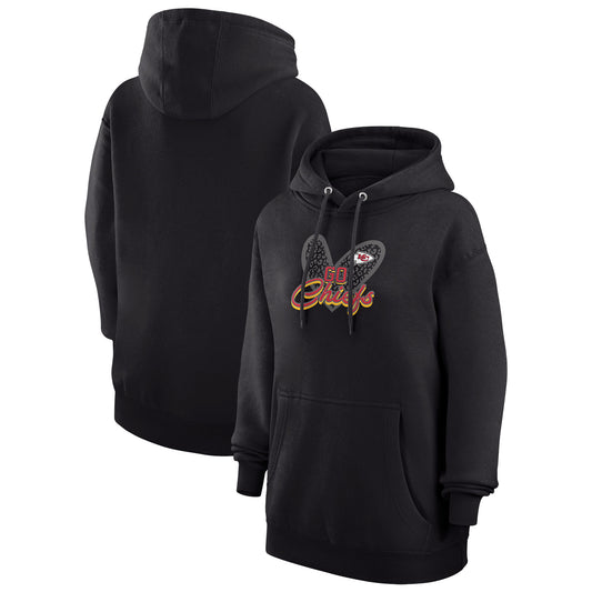 Women's G-III 4Her by Carl Banks Black Kansas City Chiefs Animal Print Heart Team Graphic Fleece Tri-Blend Pullover Hoodie