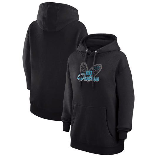 Women's G-III 4Her by Carl Banks Black Carolina Panthers Animal Print Heart Team Graphic Fleece Tri-Blend Pullover Hoodie