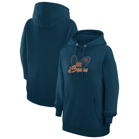 Women's G-III 4Her by Carl Banks Navy Chicago Bears Animal Print Heart Team Graphic Fleece Tri-Blend Pullover Hoodie