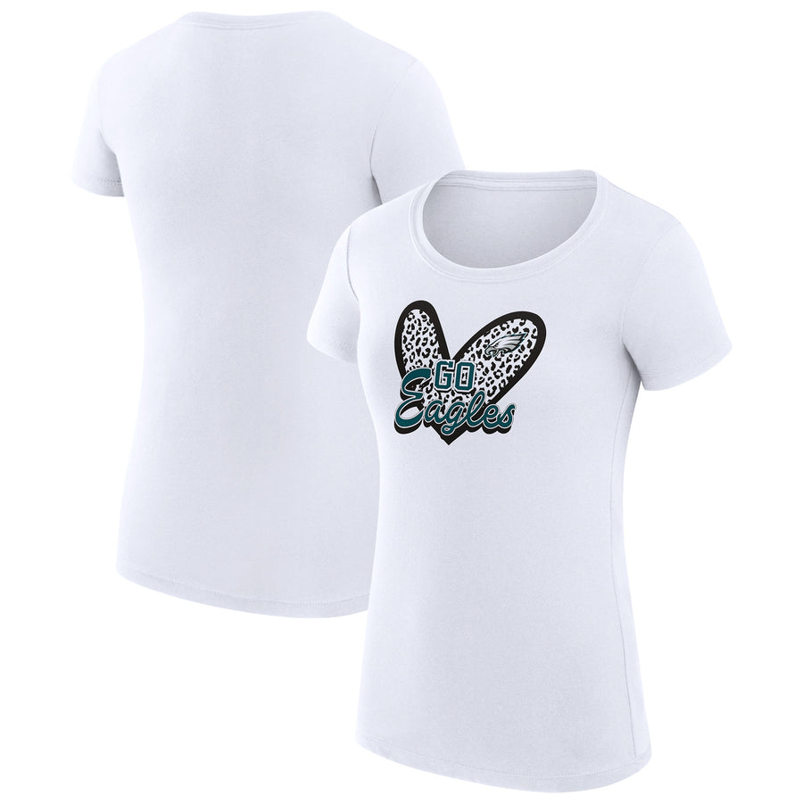 Women's G-III 4Her by Carl Banks White Philadelphia Eagles Animal Print Heart Fitted T-Shirt