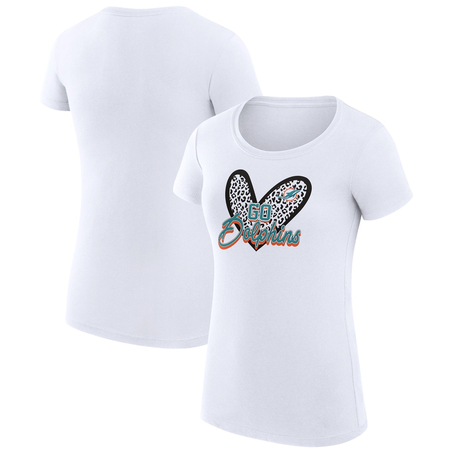 Women's G-III 4Her by Carl Banks White Miami Dolphins Animal Print Heart Fitted T-Shirt