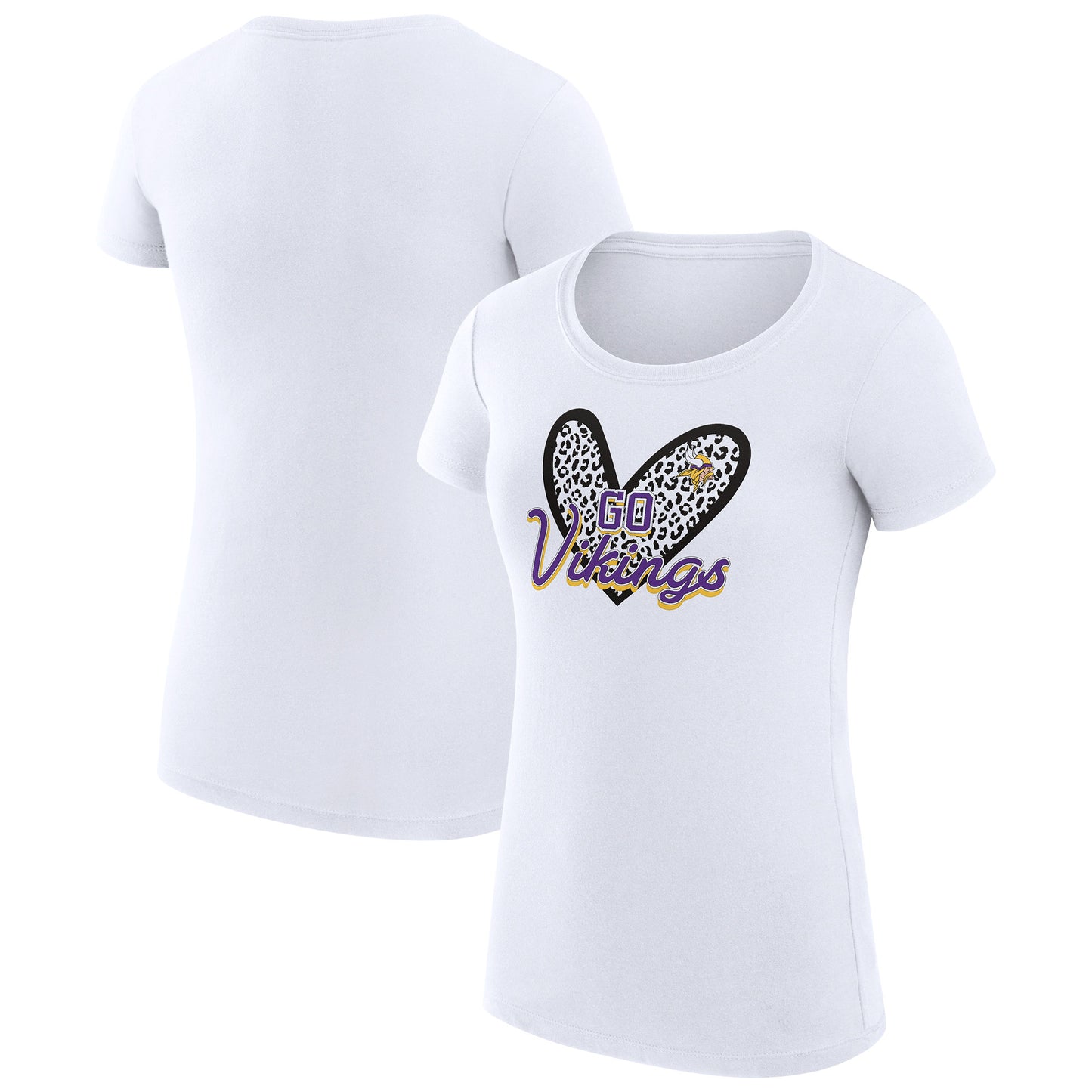 Women's G-III 4Her by Carl Banks White Minnesota Vikings Animal Print Heart Fitted T-Shirt