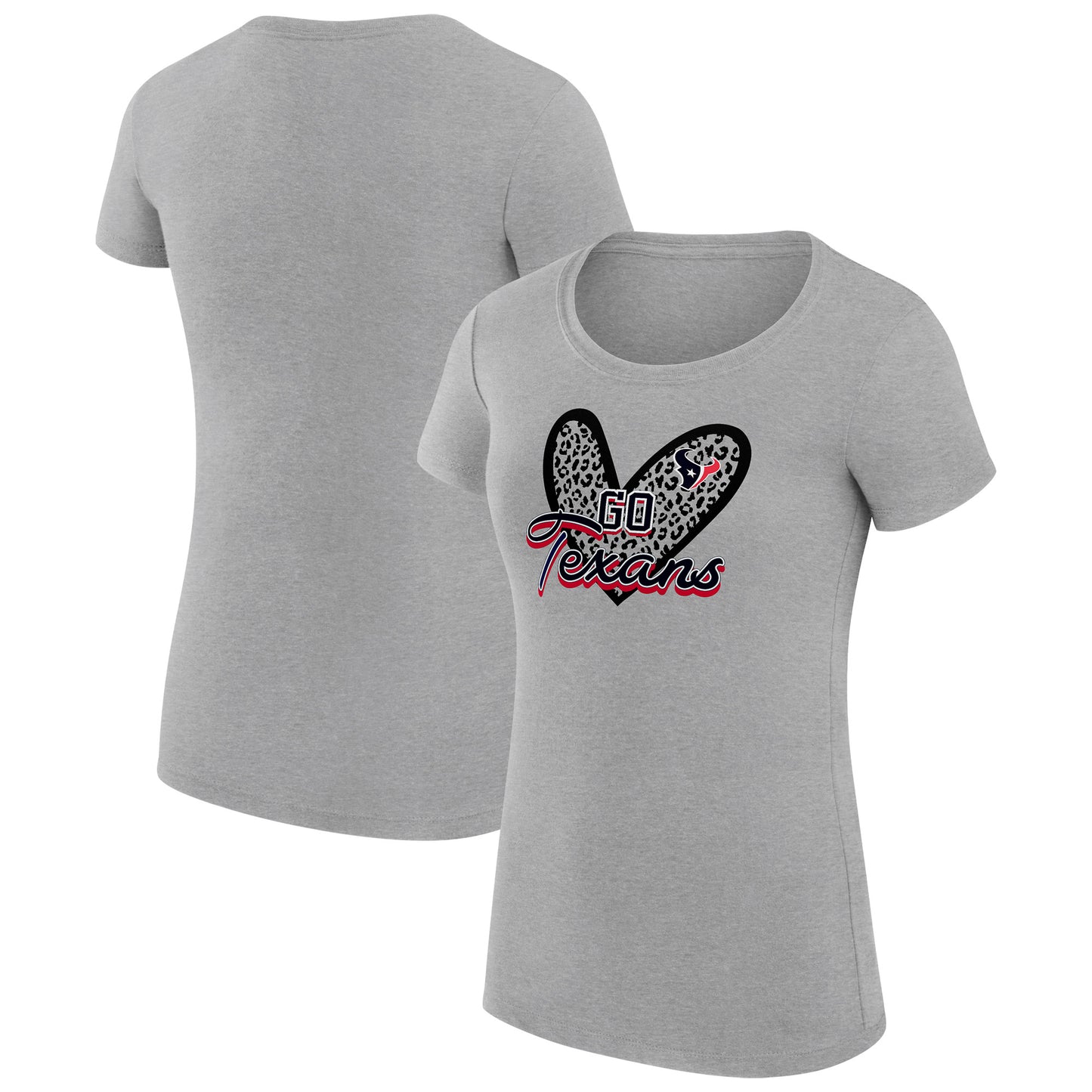 Women's G-III 4Her by Carl Banks Heather Gray Houston Texans Animal Print Heart Fitted T-Shirt