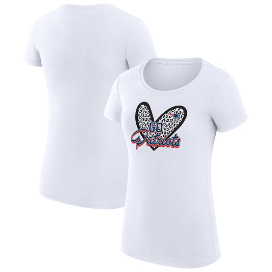 Women's G-III 4Her by Carl Banks White New England Patriots Animal Print Heart Fitted T-Shirt