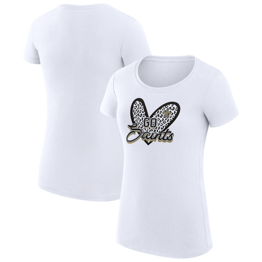 Women's G-III 4Her by Carl Banks White New Orleans Saints Animal Print Heart Fitted T-Shirt