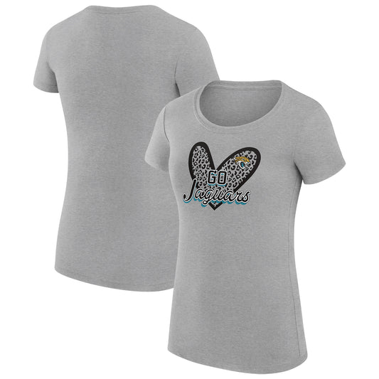 Women's G-III 4Her by Carl Banks Heather Gray Jacksonville Jaguars Animal Print Heart Fitted T-Shirt