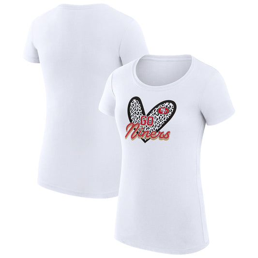 Women's G-III 4Her by Carl Banks White San Francisco 49ers Animal Print Heart Fitted T-Shirt